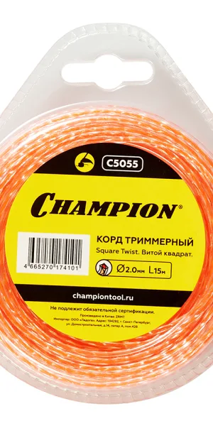 Леска для триммера Champion Square Twist DUO витой квадрат 2 мм х 15 м красная (C5055)