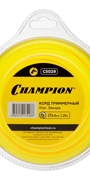 Леска для триммера Champion Star звезда 3 мм х 25 м желтая (C5029)