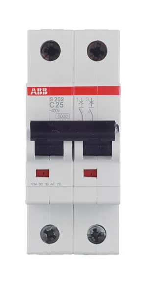 Автоматический выключатель модульный ABB S202 2P 25А тип C 6 кА 400 В (2CDS252001R0254)