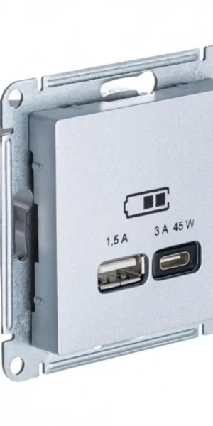 Розетка USB Systeme Electric AtlasDesign встраиваемая алюминий USB-A/ Type-C (ATN000329)