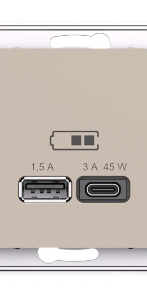 Розетка USB Systeme Electric AtlasDesign встраиваемая песочная USB-A/ Type-C (ATN001229)