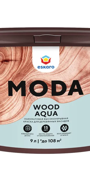 Краска фасадная по дереву Eskaro Moda Wood Aqua акриловая база TR бесцветная 9 л