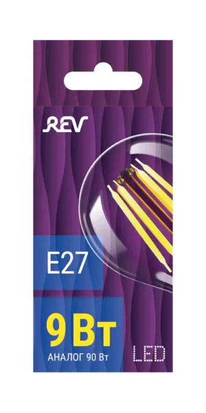 Лампа светодиодная филаментная Rev E27 2700К 9 Вт 855 Лм 220 В груша A60 прозрачная