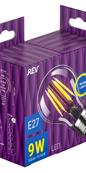 Лампа светодиодная филаментная Rev E27 2700К 9 Вт 855 Лм 220 В груша A60 прозрачная