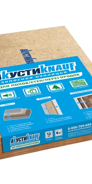 Панель звукоизоляционная АкустиKnauf МДВП 12х600х1250 мм (8 шт.) 6 кв.м