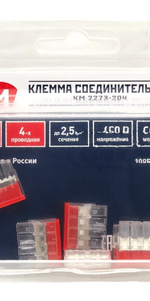 Клемма на 4 провода КМ 2273-204 0,5-2,5 кв.мм самозажимная без пасты (6 шт.) (ЦБ-00021635)