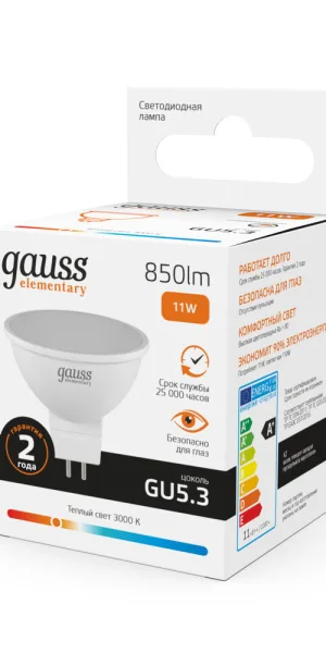 Лампа светодиодная Gauss GU5.3 3000К 11 Вт 850 Лм 180-240 В софит матовая
