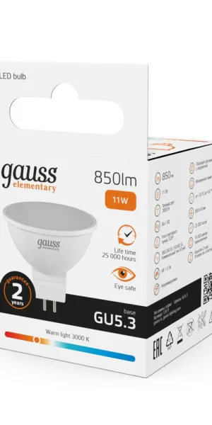 Лампа светодиодная Gauss GU5.3 3000К 11 Вт 850 Лм 180-240 В софит матовая