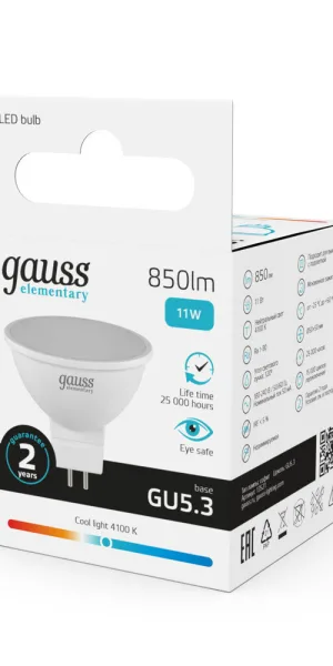Лампа светодиодная Gauss GU5.3 4100К 11 Вт 850 Лм 180-240 В софит матовая
