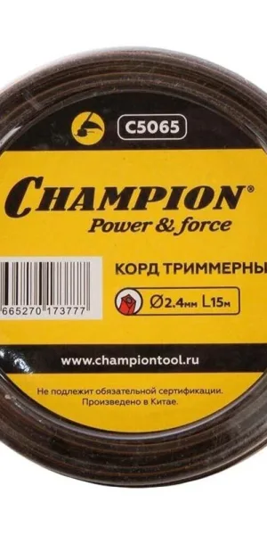 Леска для триммера Champion Nylplus Square квадрат 2,4 мм х 15 м черная (C5065)