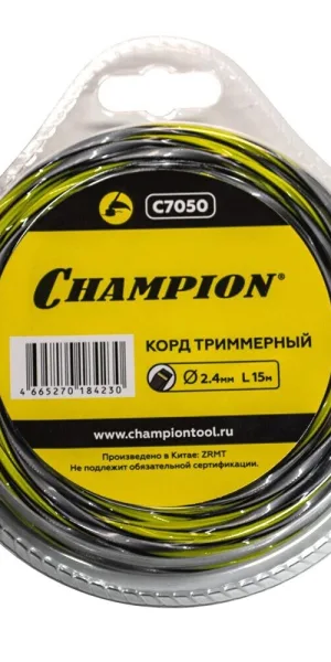 Леска для триммера Champion Tornado витой квадрат 2,4 мм х 15 м черная (C7050)