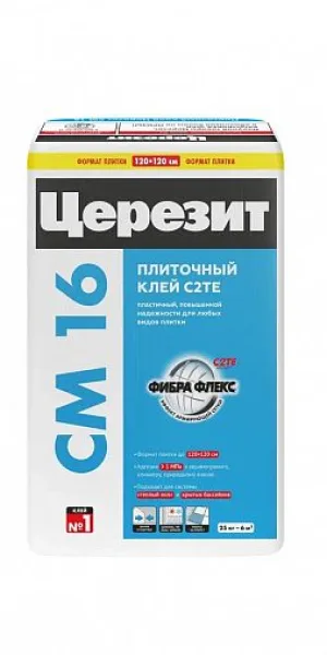 Клей для плитки Церезит СМ 16 эластичный, класс C2TE, 25 кг