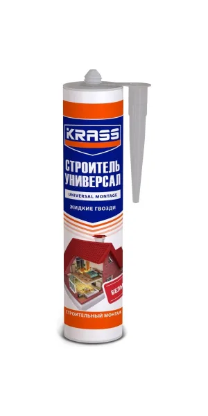 Клей KRASS ЖГ универсальные Строительный монтаж (Строитель Универсал) Белый 300мл