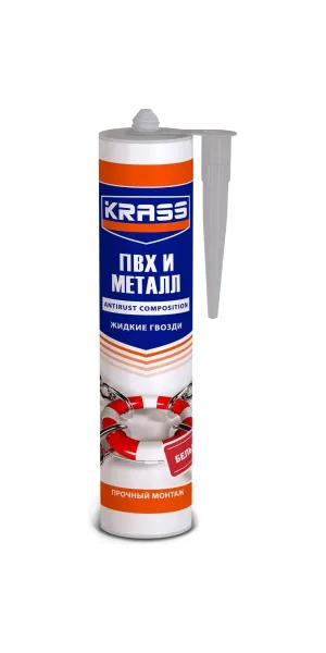 Клей KRASS ЖГ для ПВХ и металла Прочный монтаж (ПВХ и Металл) Белый 300мл