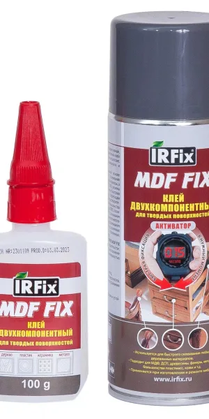 Клей IRFIX двухкомпонентный цианаткрилатный для МДФ (400мл+100гр) 20251