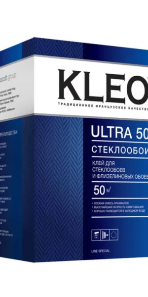 Клей обойный "KLEO" ULTRA 50 для стеклообоев и флизелиновых обоев (50м2, 500г)