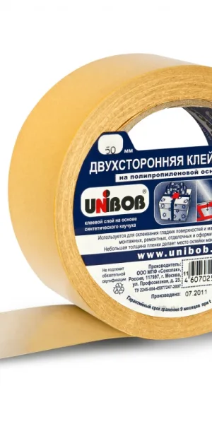 Лента двухсторонняя 50мм* 10м Unibob полипропилен арт 28211