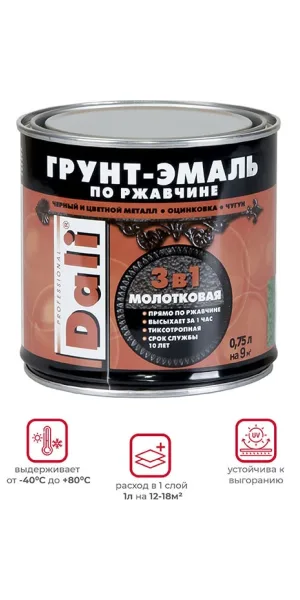 Грунт-эмаль по ржавчине Dali 0,75л  зелёная молотковая