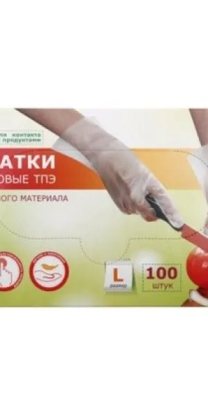 Перчатки одноразовые ТПЭ р.М 100шт