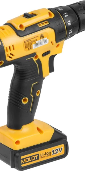 Дрель аккумуляторная Шуруповерт MOLOT MBD 1215-1 DLi 12В, 25Н*м, 2х1.5А*ч коробка 1335613
