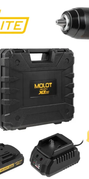 Дрель аккумуляторная Шуруповерт MOLOT MBD 1825 Li XLT Set 18В, 60Н.м, 2х2Ач +З/У, 2318138