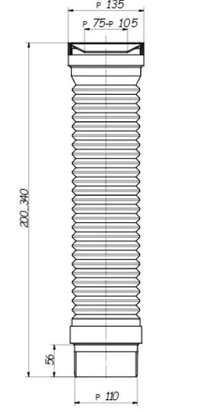 Гофра для унитаза С-999Р L=200-340мм ОРИО