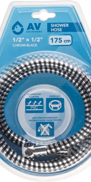 Шланг для душа AV Engineering 175см PVC 1/2" г-г хром-черн AVSSS-108