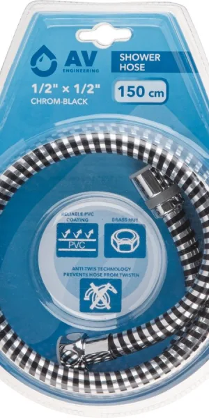 Шланг для душа AV Engineering 150см PVC 1/2" хром-черн AVSSS-107