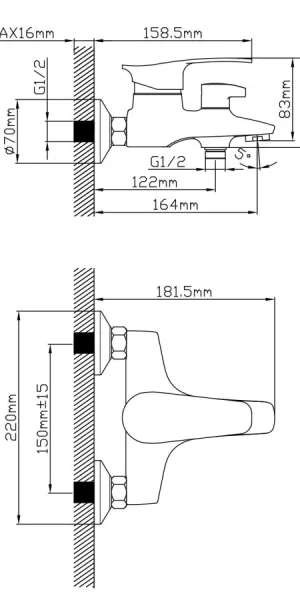 Смеситель AV Engineering для ванны AVJAS3-A080-330 Lt D40 серия JAS