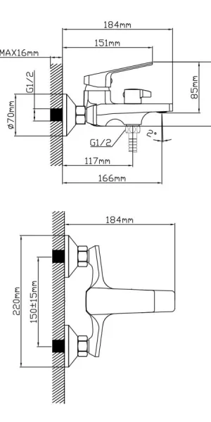 Смеситель AV Engineering для ванны AVWIN3-BL165-130 Lt D35 серия WIN черный