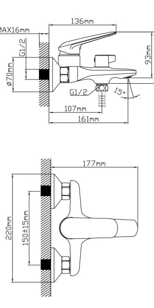 Смеситель AV Engineering для ванны AVPOS3-A176-130 Lt D35 серия POS