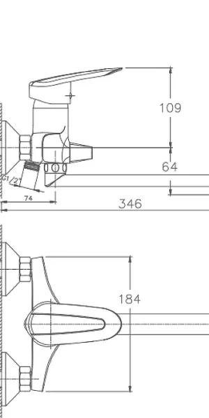 Смеситель HAIBA HB2207 для ванны длинный излив, переключатель в корпусе