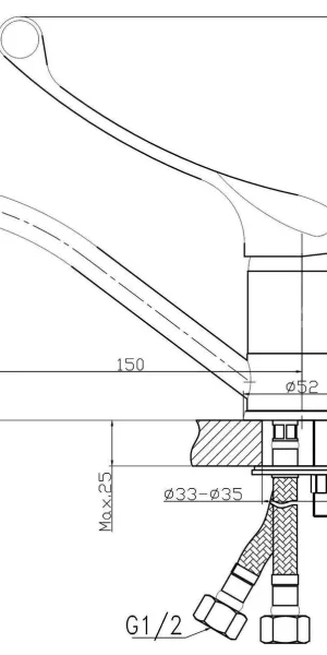 Смеситель FONTEN 4601-04-050 для умывальника локтевой 3/4 (короткий излив) D40 мм - - - Уценка