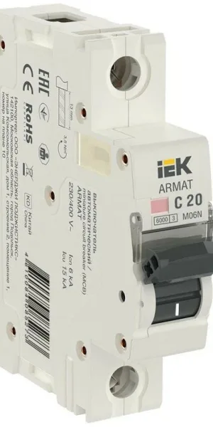 Автоматический выключатель ИЭК Armat 1п С 20А M06N 6кА AR-M06N-1-C020
