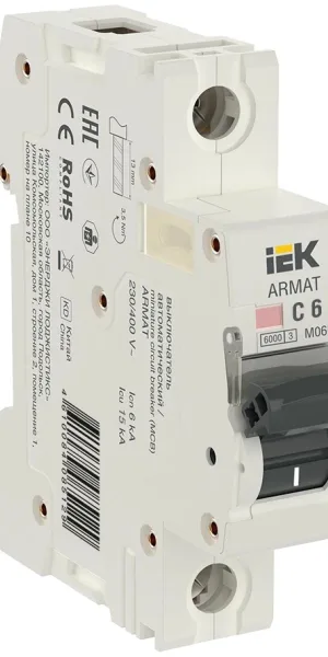 Автоматический выключатель ИЭК Armat 1п С  6А M06N 6кА AR-M06N-1-C006