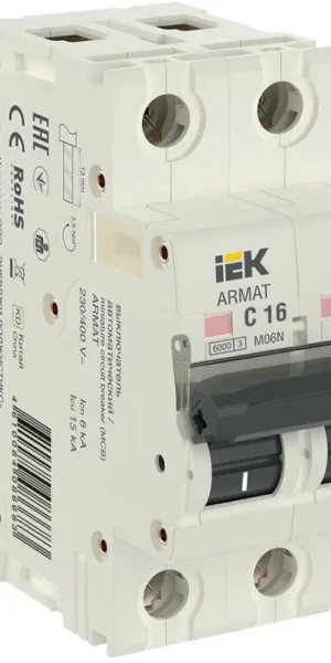 Автоматический выключатель ИЭК Armat 2п С 16А M06N 6кА IEK AR-M06N-2-C016