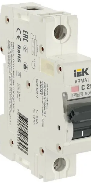 Автоматический выключатель ИЭК Armat 1п С 25А M06N 6кА AR-M06N-1-C025