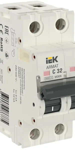 Автоматический выключатель ИЭК Armat 2п С 32А M06N 6кА IEK AR-M06N-2-C032