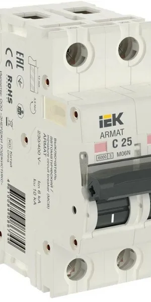 Автоматический выключатель ИЭК Armat 2п С 25А M06N 6кА IEK AR-M06N-2-C025