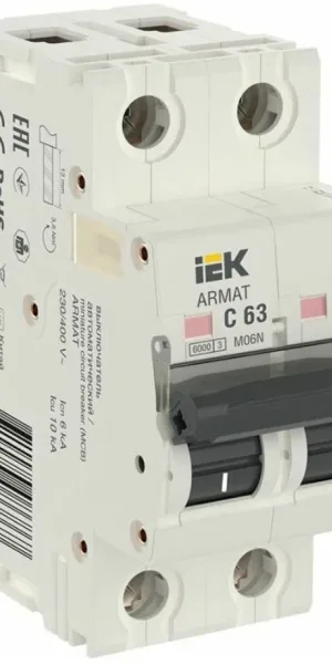 Автоматический выключатель ИЭК Armat 2п С 63А M06N 6кА IEK AR-M06N-2-C063