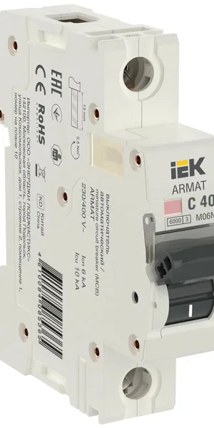 Автоматический выключатель ИЭК Armat 1п С 40А M06N 6кА AR-M06N-1-C040