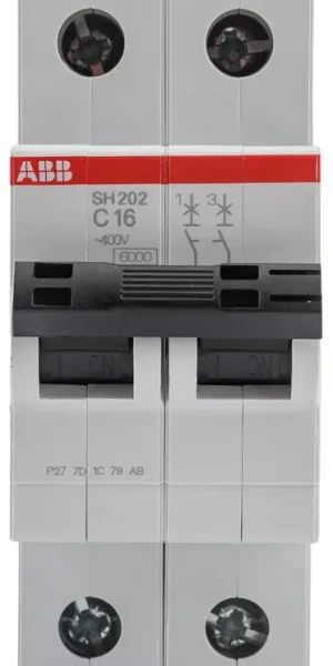 Автоматический выключатель ABB SH202 2п C 16А 6кА 2CDS212001R0164 модульный