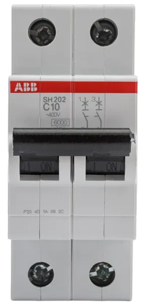 Автоматический выключатель ABB SH202 2п C 10А 6кА 2CDS212001R0104 модульный