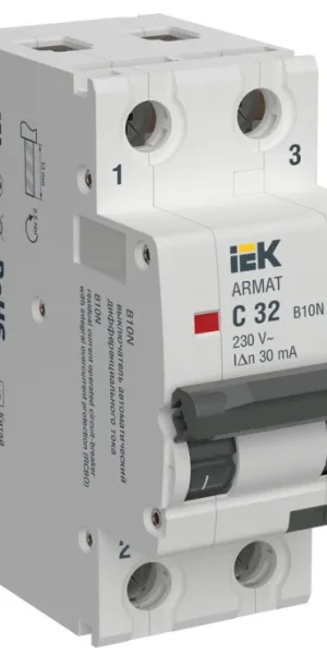 Автоматический выключатель дифф. тока IEK ARMAT 2П 32А 30мА АВДТ B10N тип AC 10кА AR-B10N-2-C032C030