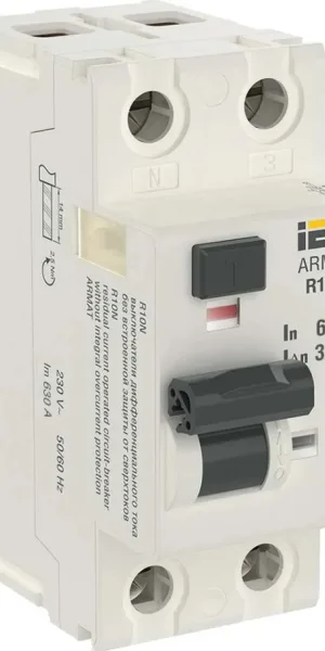 Автоматический выключатель IEK ARMAT УЗО 2П 63А 30mA ВДТ R10N тип AC 10кА AR-R10N-2-063C030