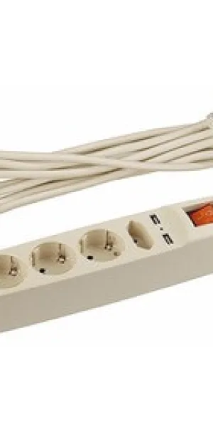 Фильтр сетевой Эра SFU 5гн.+2хUSB 2м, 10A, 2200Вт, слоновая кость С0043328
