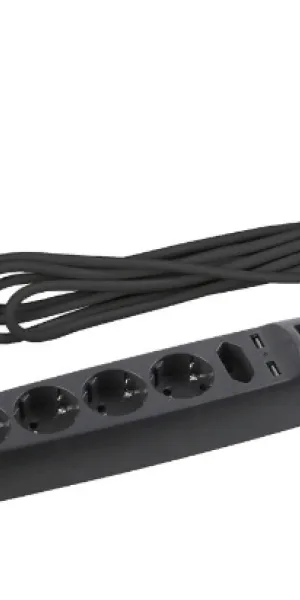Фильтр сетевой Эра SFU 5гн.+2хUSB 2м, 10A, 2200Вт, чёрный  С0043326