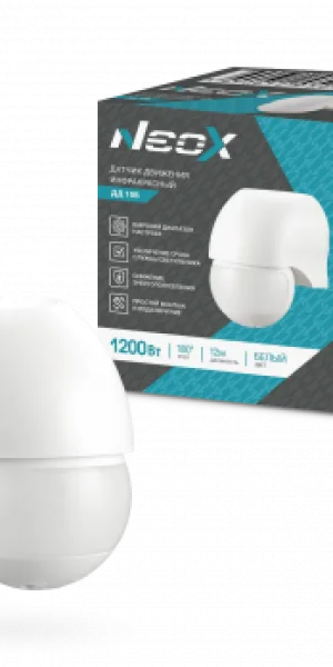 Датчик движения инфракрасный ДД 10Б 1200Вт 180° 12м IP44 белый NEOX 4690612052205