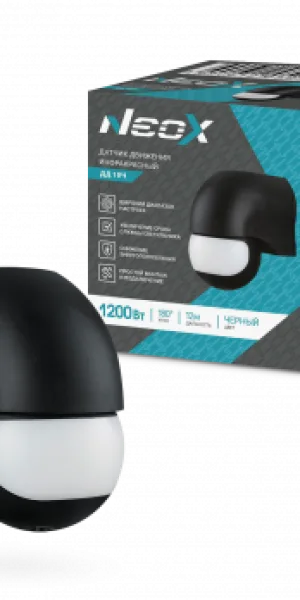 Датчик движения инфракрасный ДД 10Ч 1200Вт 180° 12м IP44 чёрный NEOX 4690612052212