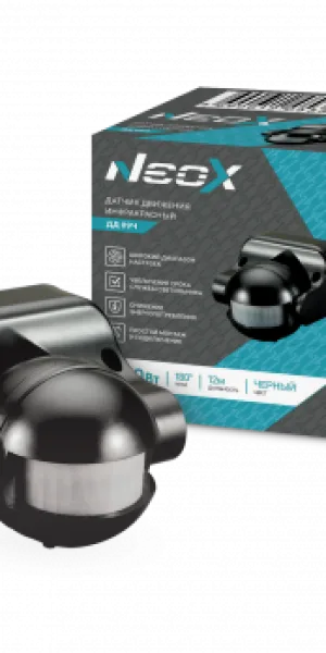 Датчик движения инфракрасный ДД 09Ч 1200Вт 180° 12м IP44 чёрный NEOX 4690612053356